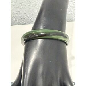 Green Stone Bangle Bracelet Size 6.75 Dark Green Black Streaks